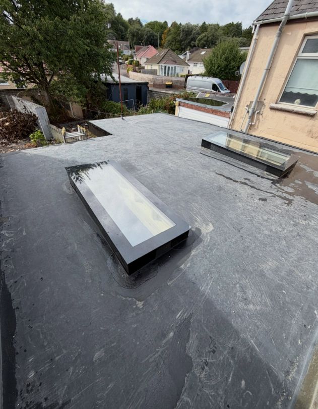 Finished flat roof with two rooflights